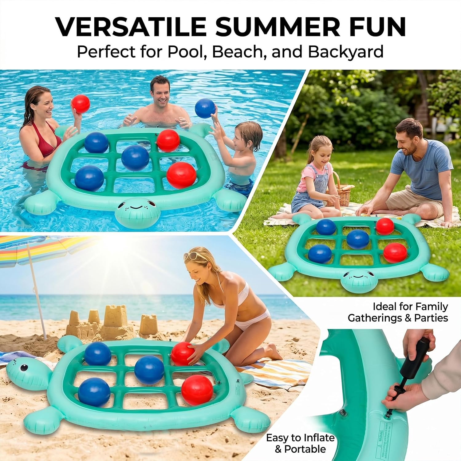 Brobear Inflatable Pool Tic Tac Toe Game with 10 Balls, Giant Tic-Tac-Toe Game & Pool Toys, Pool Toys Games Set for Adults Teens Kids for Family Summer Pool Party