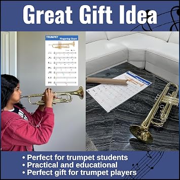 QMG Trumpet Fingering Chart with Color-Coded Notes, Learn Trumpet Technique Suitable for All Levels, Made in the USA