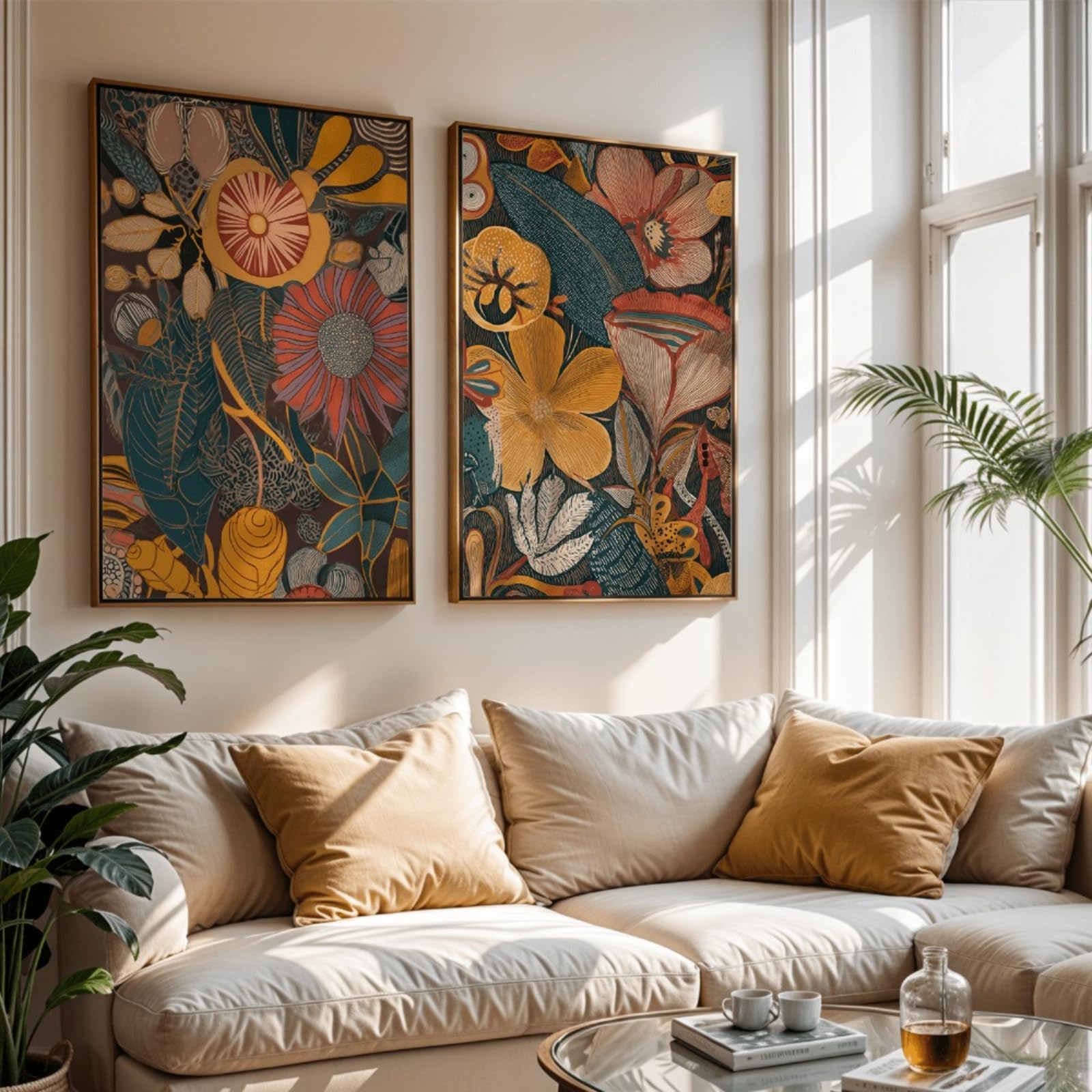 Zbello A 2Pcs/Set Canvas Painting, Vintage Poster, Orange Sunflower Bouquet Canvas Rtwork, Suitable For Living Room Nd Bedroom Decoration, Perfect S For Friends (50X70cm,)