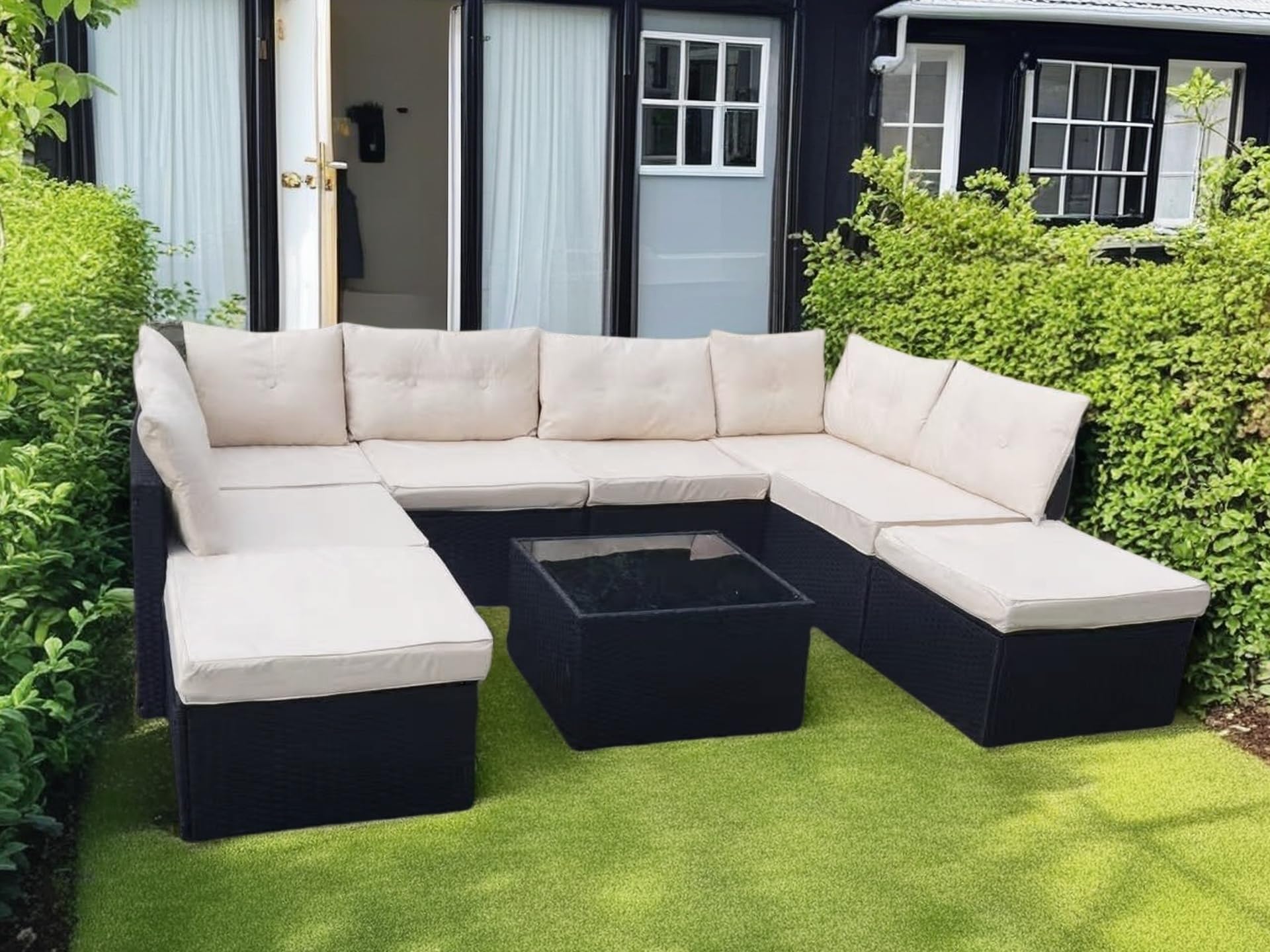 Générique Salon de Jardin Exterieur en Résine Tressée Poly Rotin Salon de Jardin 8 Personnes Fauteuil en rotin modulable, Entretien Facile