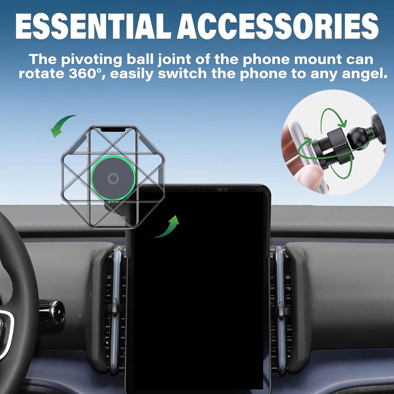 Car Phone Holder for 2025 Volvo EX30 Accessories Apply to 12.3 Inch Touch Screen 15W Fast Wireless Charger Screen Fixed Clip Cell Phone Mount Hands-Free 360 Degree Rotation