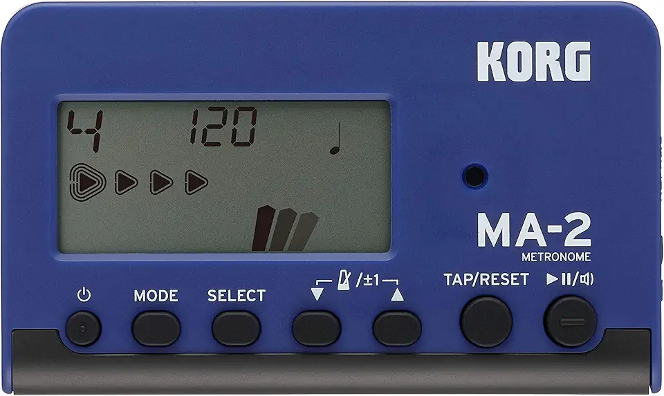 Korg Metrônomo digital MA-2 para instrumentos orquestrais com tela grande e 400 horas de vida útil da bateria - azul/preto