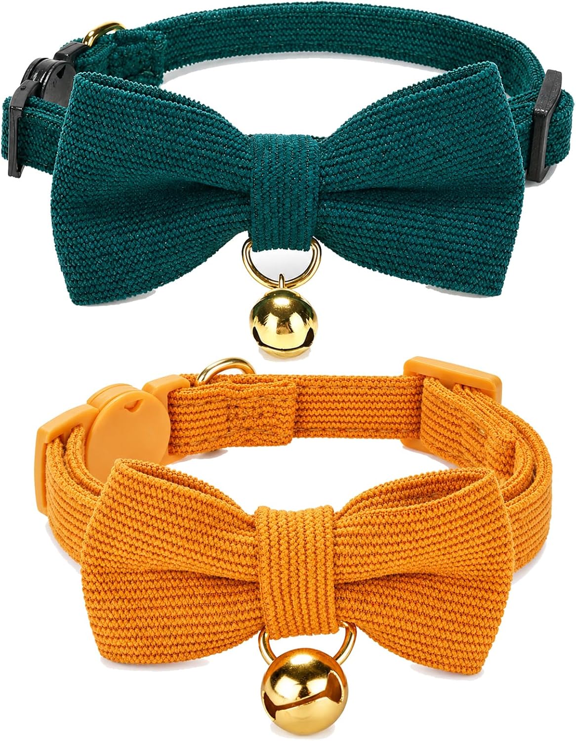 Breakaway Bowtie Cat Collar, Small 8-12 in, Green & Orange 2-Pack