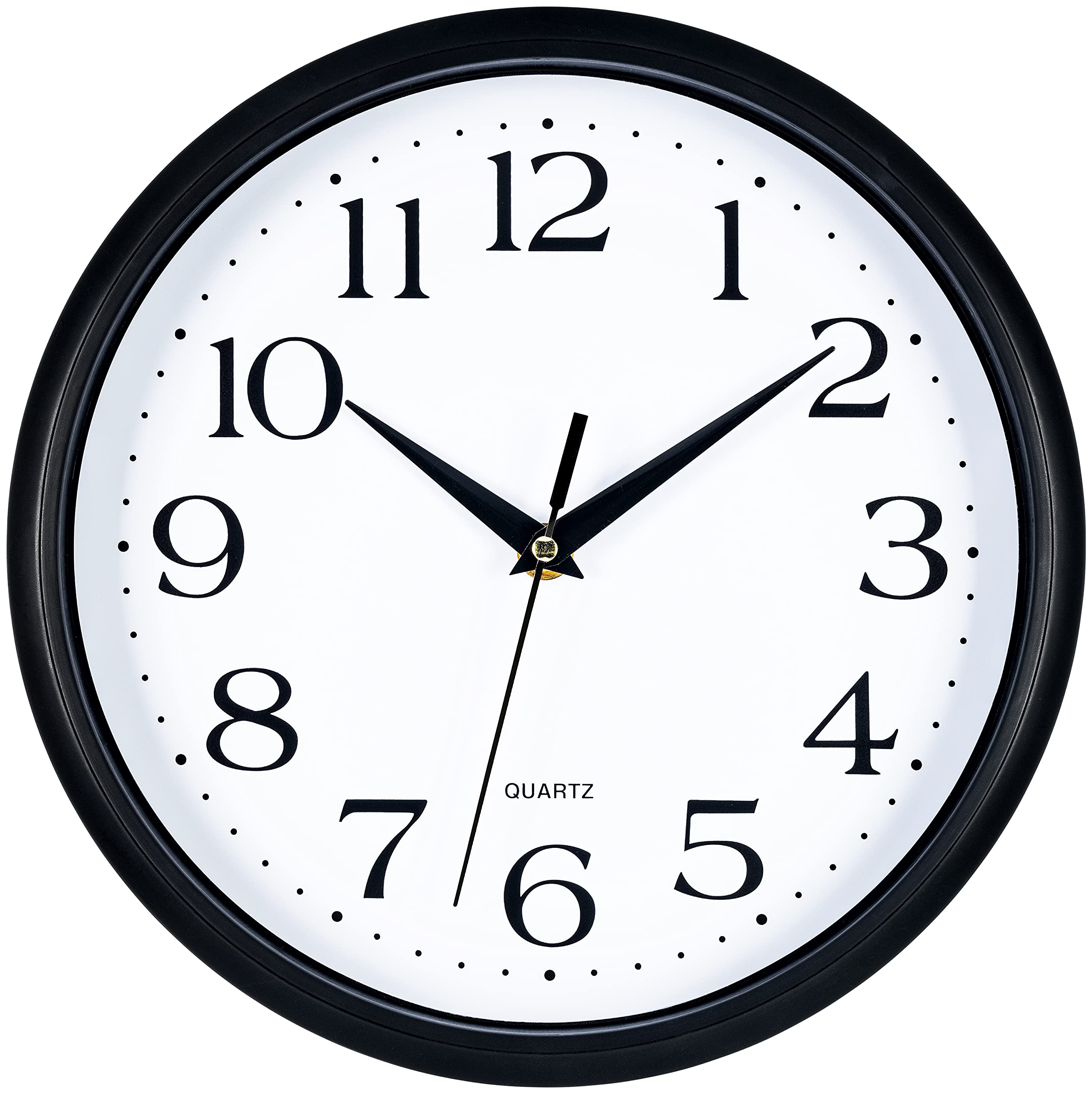 Bernhard ProductsBlack Wall Clock 10 Inch Silent Non Ticking - Quartz Battery Operated Round Easy to Read Home/Office/Classroom/School Clock, Black Hands