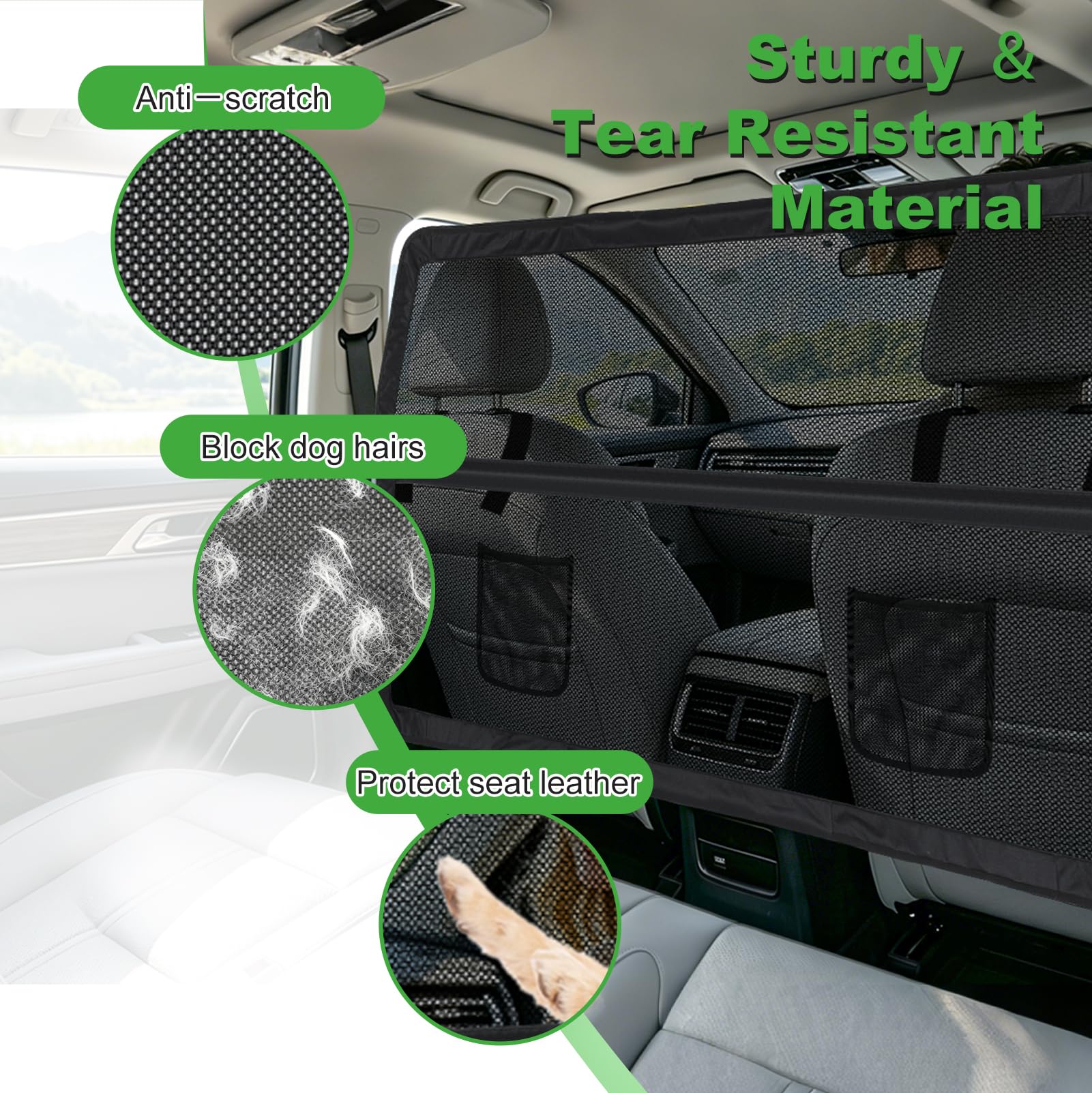 LIROPAU Griglia per cani per auto, per sedile posteriore e bagagliaio, rete di sicurezza per cani, griglia di separazione universale per SUV, camion