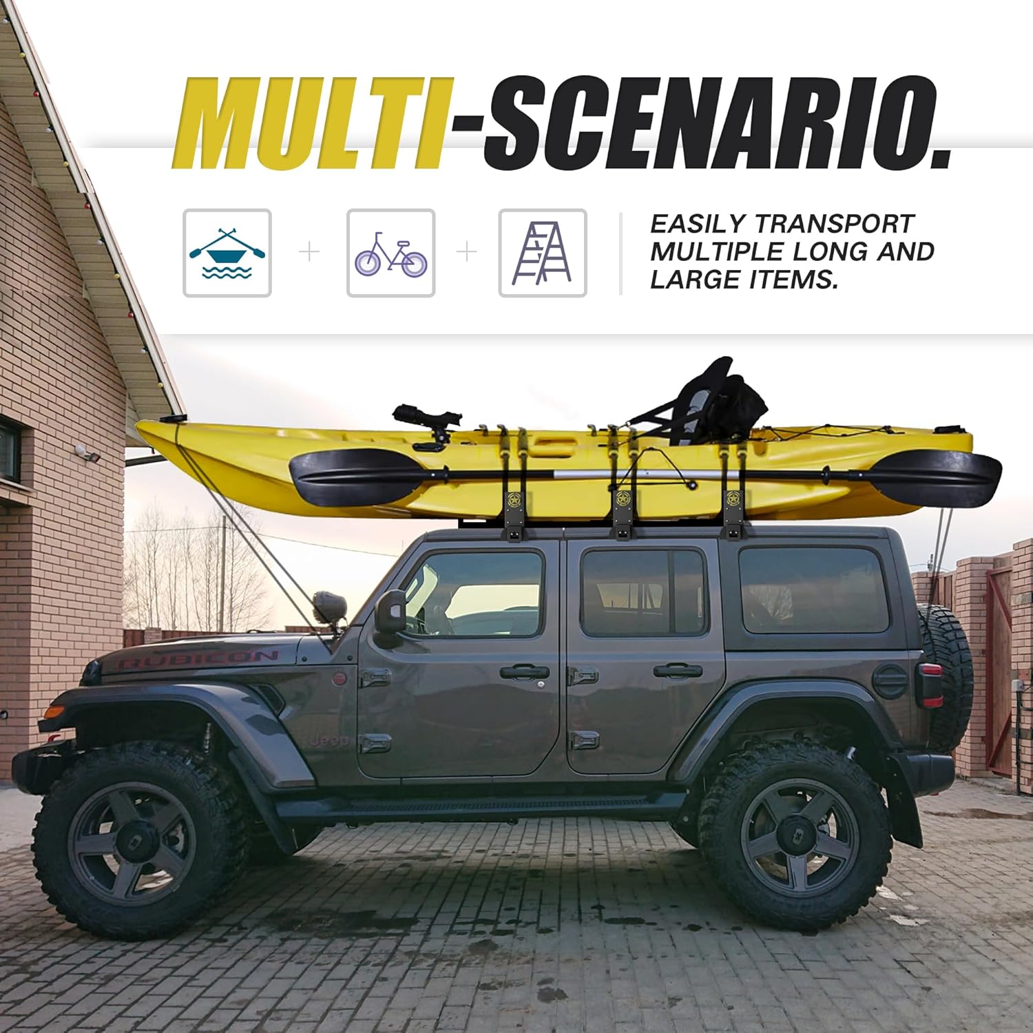 Heavy Duty Roof Rack Cross Bars Compatible with Jeep Wrangler JK JL Gladiator JT 2007-2024（2/4 Door Hard Top)Cargo Bag Kayak Bike Carrier