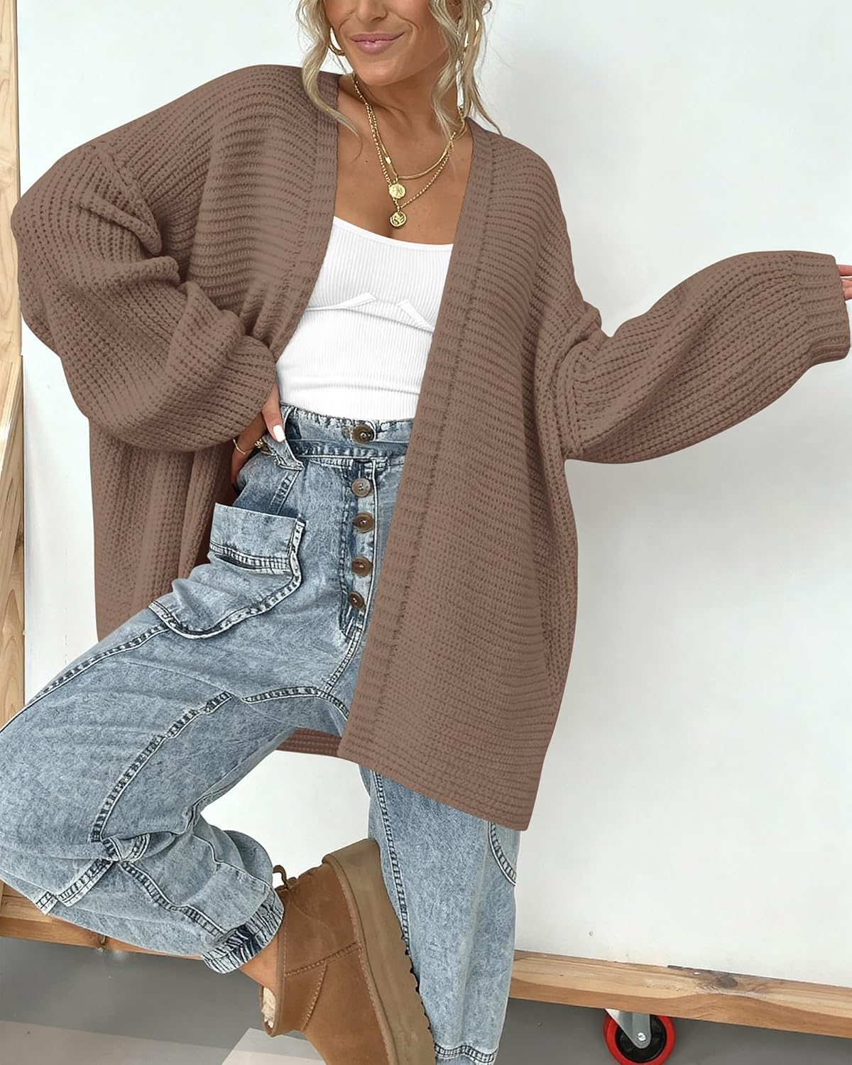 BTFBM Fall Cardigan Sweaters for Women Lightweight Casual Long Sleeve Ribbed Knit Sweater Solid Oversized Cardigans - Image 4