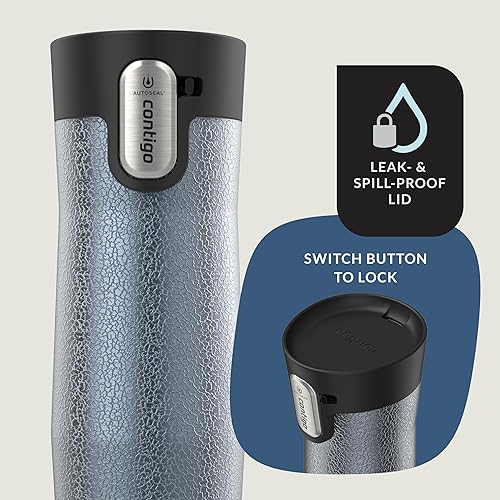 Miniatura 62 de Contigo Autoseal West Loop - Taza de viaje de acero inoxidable con aislamiento de vacío (16 oz, acero inoxidable/azul Mónaco, 2 unidades)