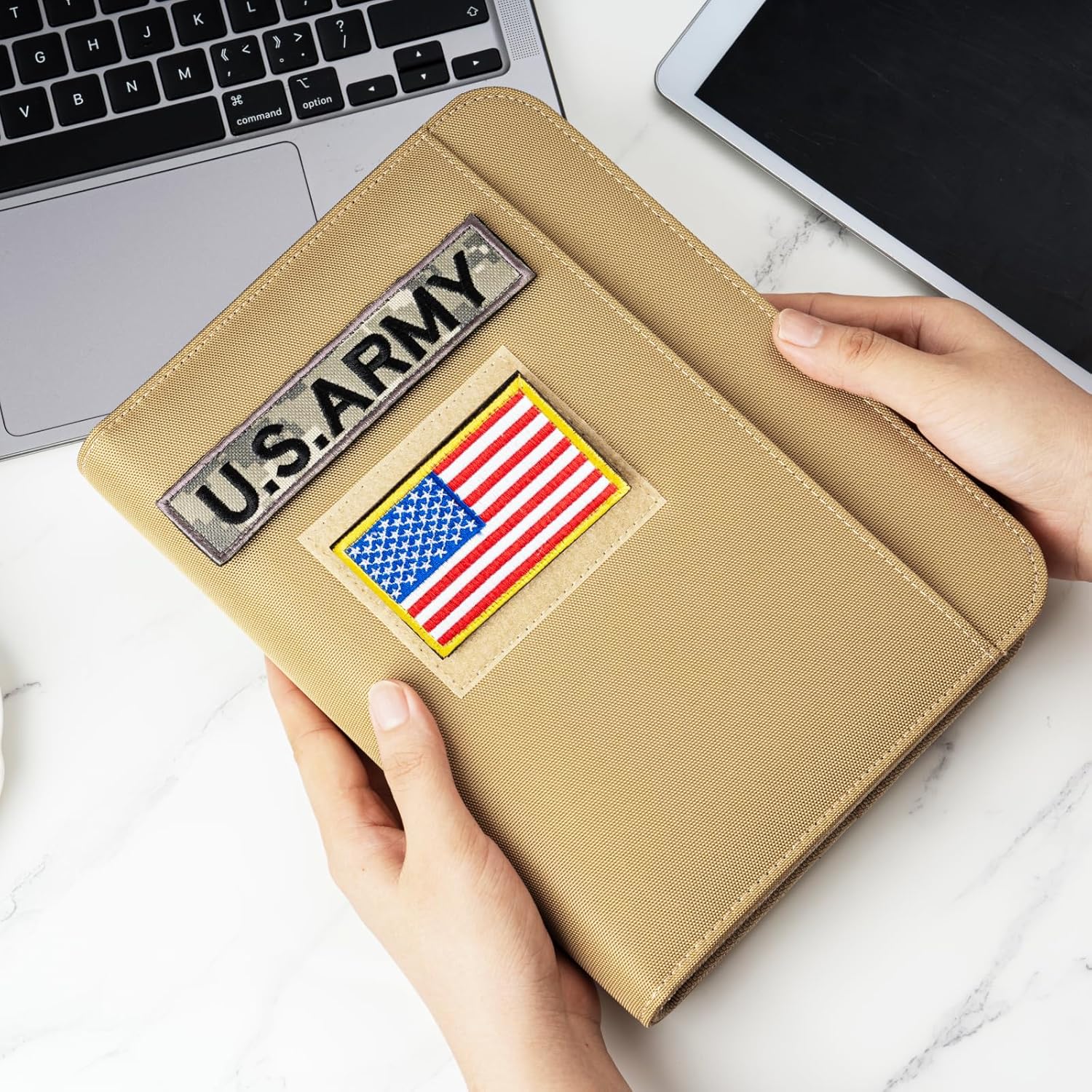 Tactical Padfolio Ring Binder with Zippered, Refillable Planner Binder Tactical Portfolio Organizer for Men, Tactical Notebook Cover for A5 Folder, Small 6 Ring Binder Military Notebook Cover(Coyote)