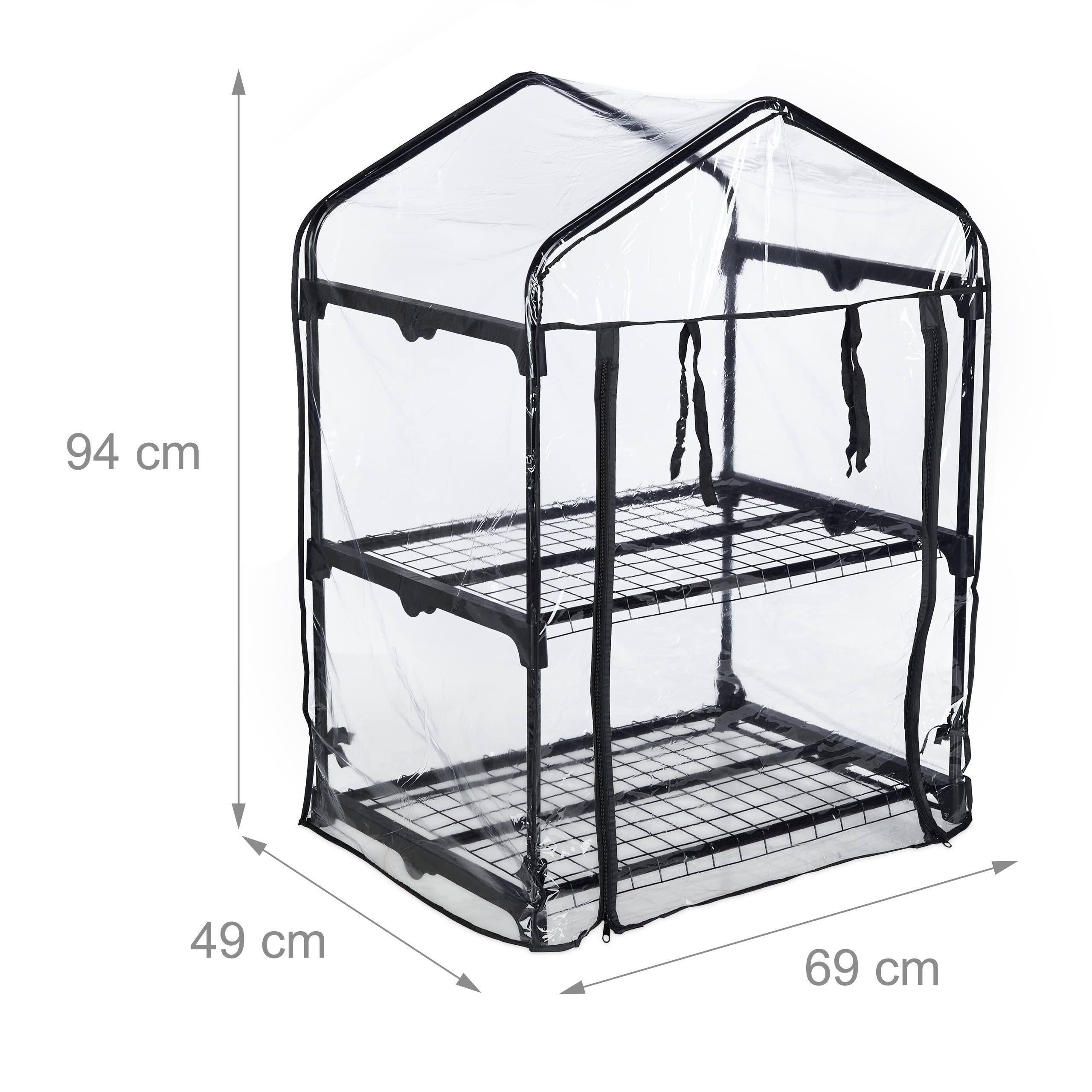 Relaxdays Serra per Il Balcone, in Acciaio e Telo in PVC, Giardinaggio, a 2 Piani, HLP 94 x 69 x 49 cm, Nero Trasparente