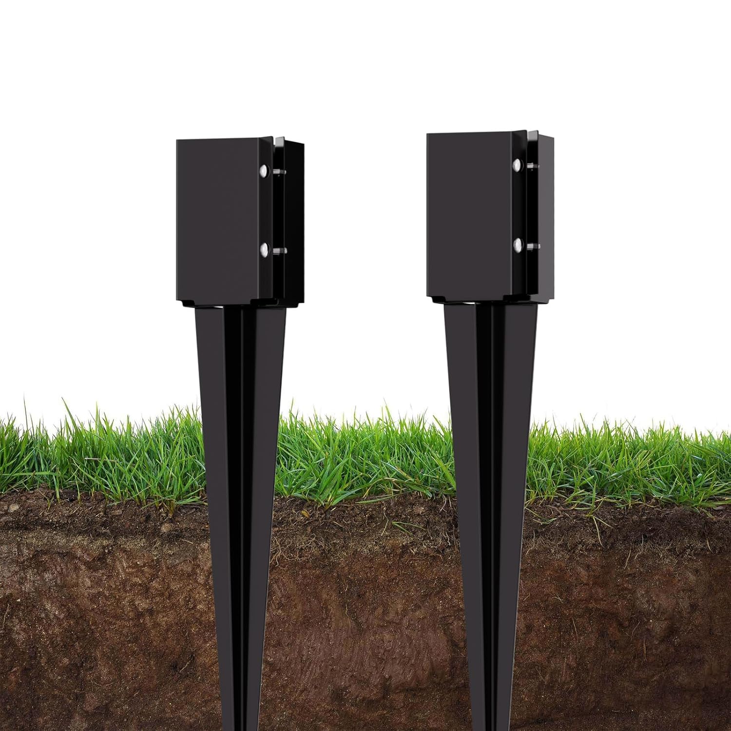 2 Pcs 24 Inch Fence Post Anchor Ground Spike, Heavy Duty 4x4 Metal Post Base (Inner Size 3.6"x3.6"), Black Powder Coated for Mailbox, Deck, Fence Support