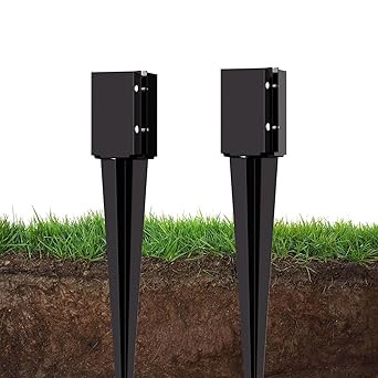 2 Pcs 24 Inch Fence Post Anchor Ground Spike, Heavy Duty 4x4 Metal Post Base Inner Size 3.6"x3.6", Black Powder Coated for Mailbox, Deck, Fence Support
