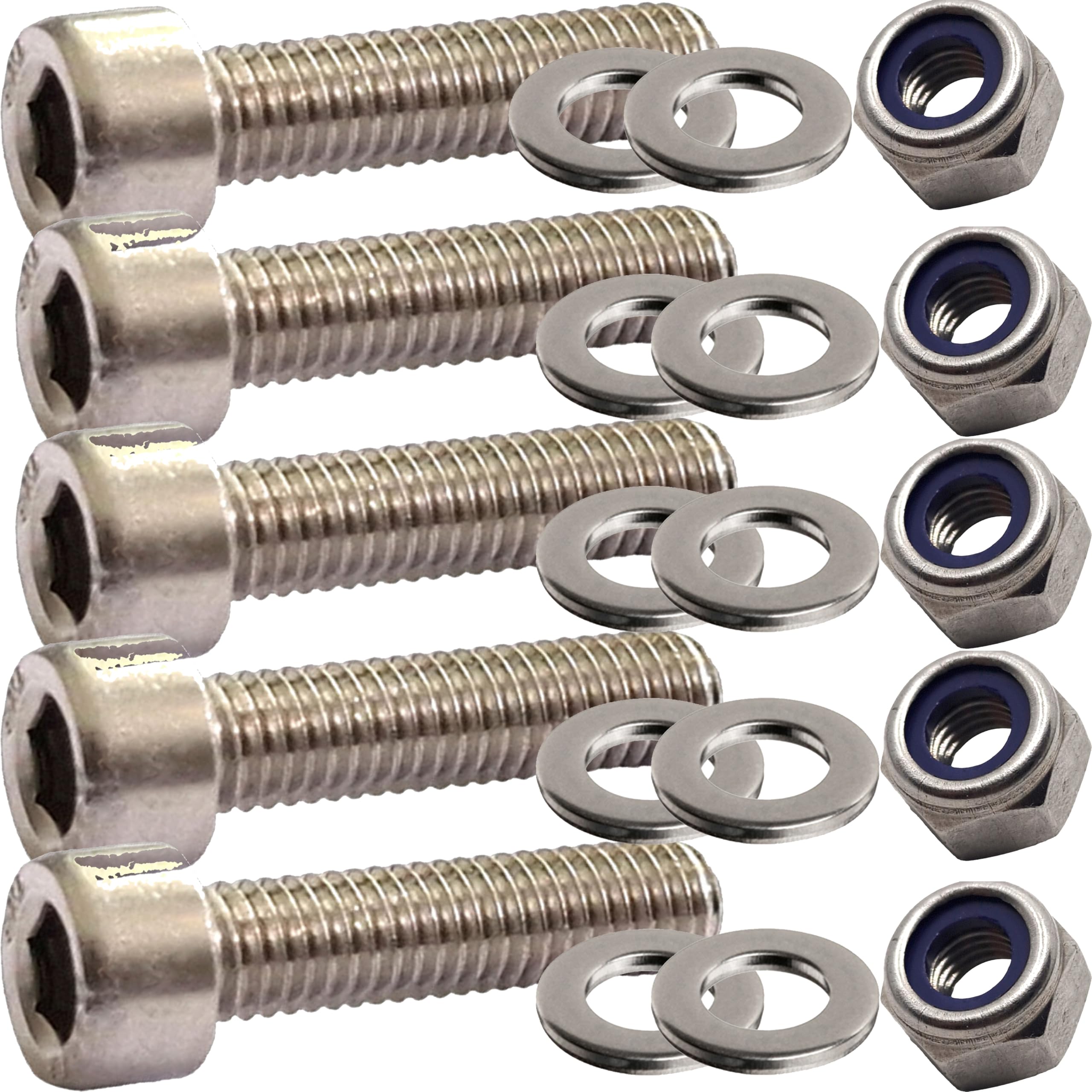 M8 x 90mm Socket Cap Bolt Set A4 316 Marine Stainless โ Pack of 5