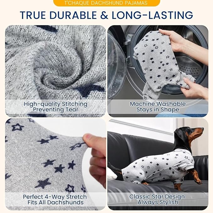Pijama para Perros Dachshund, Diseño Estrellas, Talla XS miniatura 3
