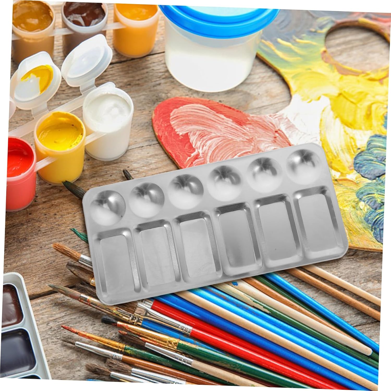 2Pcs Stainless Steel Pigment Mixing Plates for Artists Metal Watercolor Mixing Trays for Craft Projects and Painting