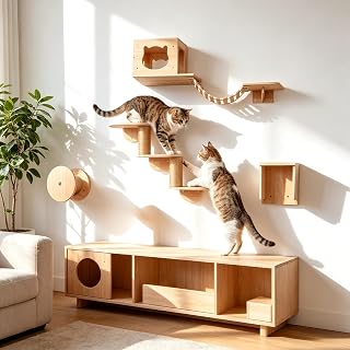 Kletterwand Katzen, 5-teilig Katzen Kletterwand mit Katzenhäusern bis 15 kg