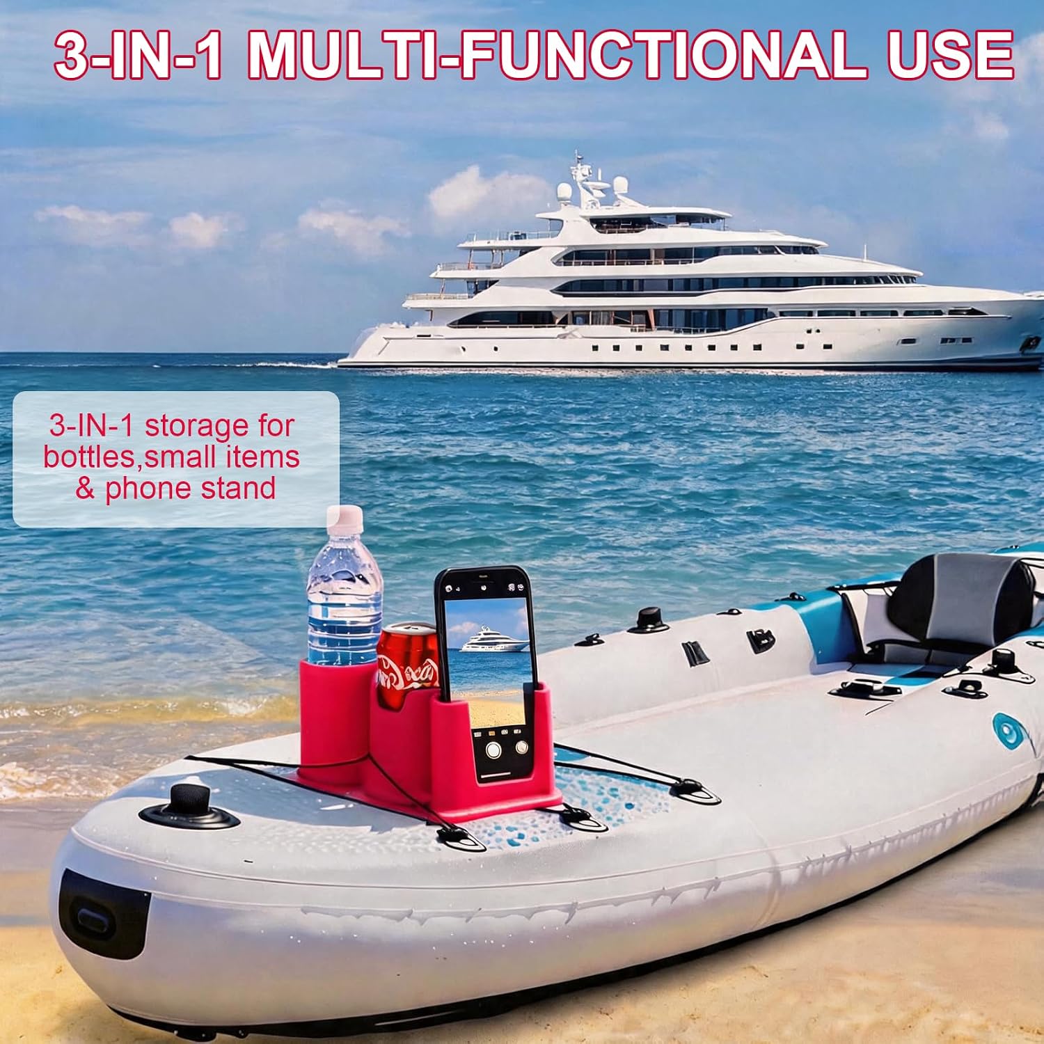 3 in 1 Multi Cup Paddle Board, SUP Kayak Holder for Drink,Stand Up Paddle Board Accessories SUP Accessories Fit for Tumbler Water Bottle Phone, Universal for SUP Kayak Surfboard Canoe