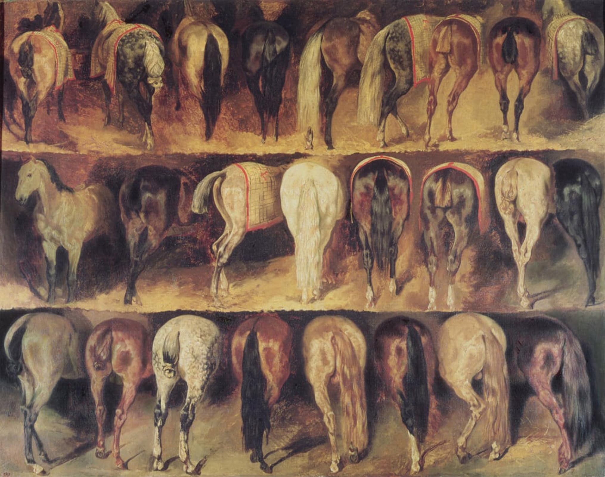 ARTXLXXBN Famous Painting Canvas Artwork Graffiti Print Horses Hindquarters by Theodore Gericault Portrait Canvas Image for Home Decor 60x90cm