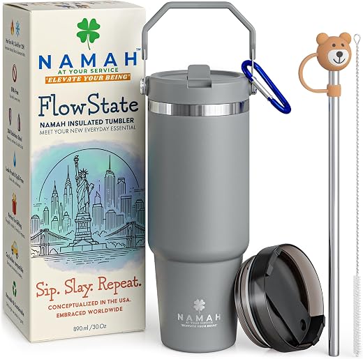Namah™ Insulated Tumbler with Straw 890 ml &amp; Handle Leak Proof Stainless Steel Vacuum Sipper Bottle Hot &amp; Cold Water Tumbl...