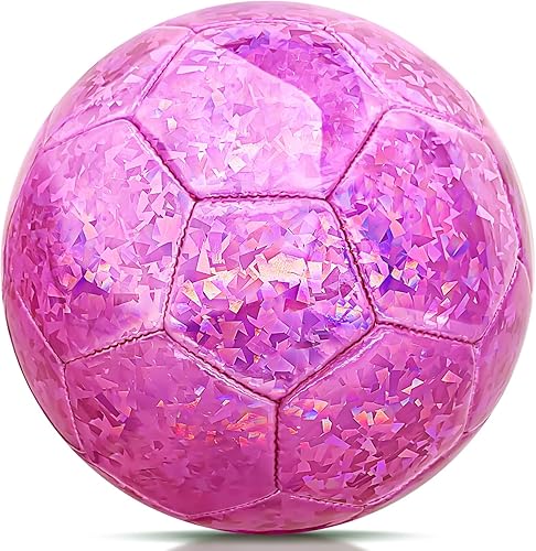 Miniatura 1 de Balón de fútbol rosa con purpurina, talla 2, pelota de recreación brillante para niñas
