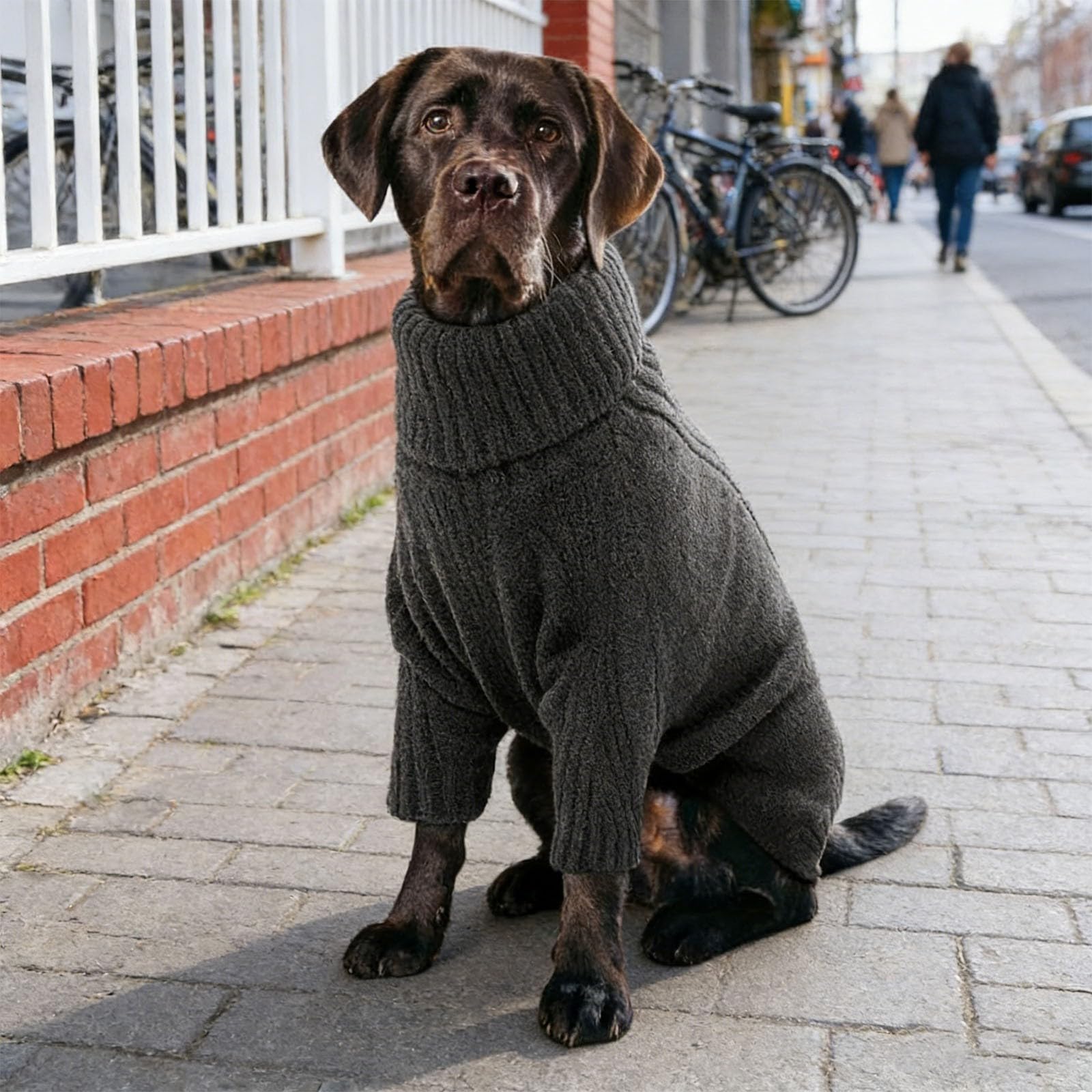 Pull pour chien - Tricot thermique - Grand pull à col roulé - Pour chiens et chats - Vêtement chaud et confortable pour les jours froids (gris foncé, taille XXXL)
