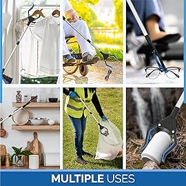 FitPlus 2025 Upgrade PowerGrip T9, Grabber Reacher Tool, Wide Jaw, Foldable, Steel Cable, with 96 Grip Points for Firm Grip, 32 with Magnet (Pink, 32 Inch)