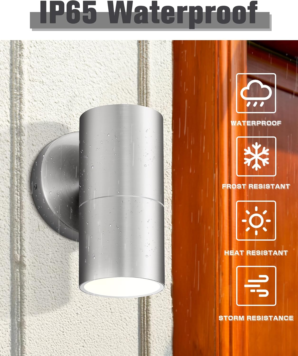 Ken & Ricky Stainless Steel Outdoor Wall Lights, Modern Porch Light, Cylinder Wall Lights Exterior, Brushed Nickel Outdoor Wall Sconce, KR3309-SS-1PK