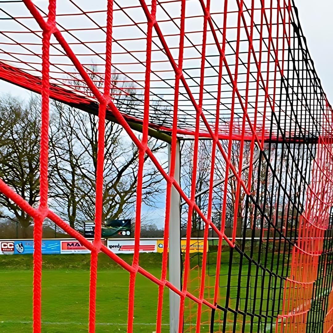 Fußball Tornetz Fußballtornetz 7,50 m x 2,50 m Tiefe Oben 0,80 unten 2,00 m Fußballnetz zweifarbig PP 4 mm Farbe Schwarz/Rot