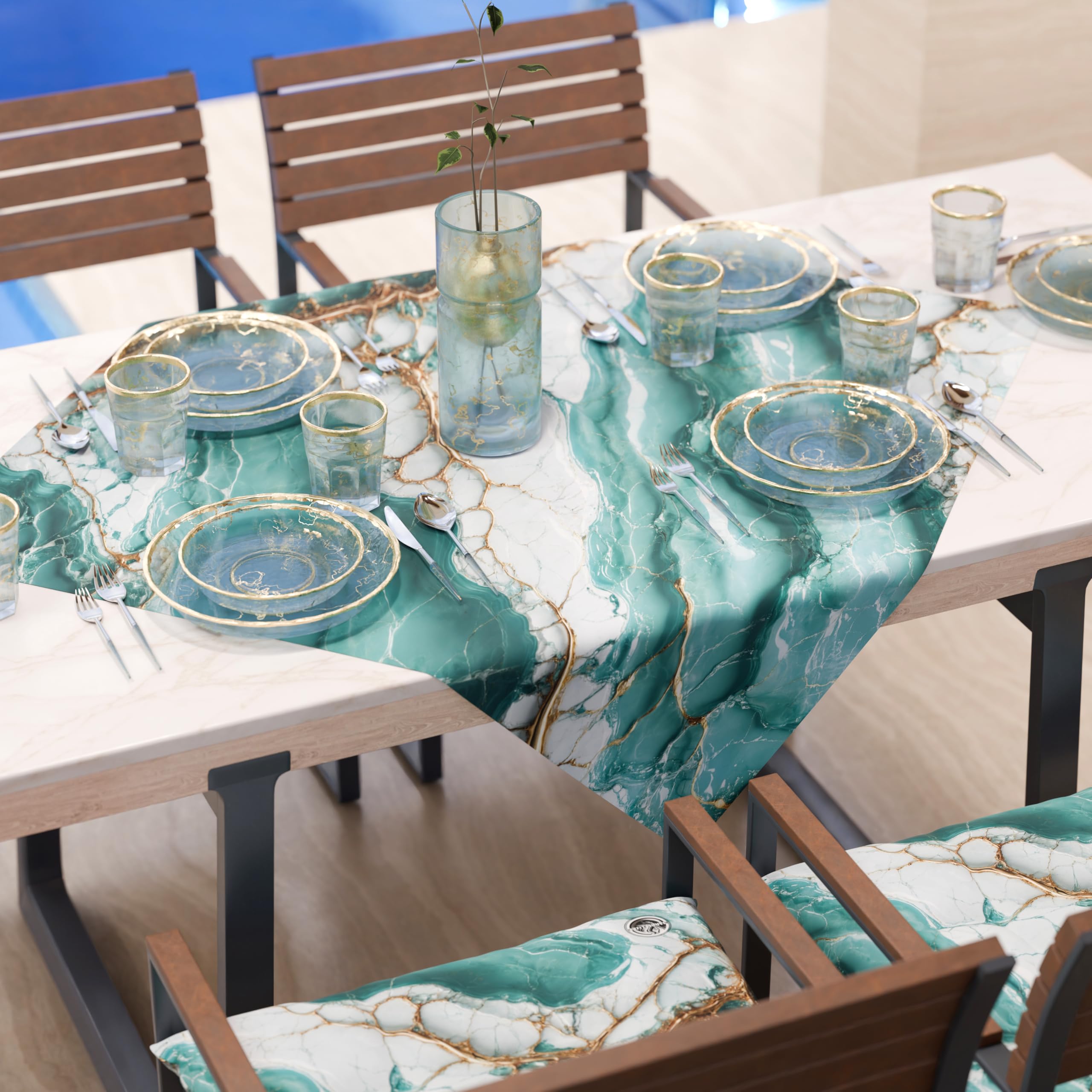 PETTI Artigiani Italiani - Modern Blue Marble Effect Centerpiece Tablecloth, Kitchen Centerpiece, 90 x 90 cm, 100% Made in Italy