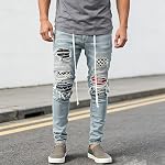 Maiyifu-GJ Men's Distressed Moto Biker Jeans Ripped Punk Gothic Zipper Denim Pants Hip hop Tapered Leg Slim Fit Jean