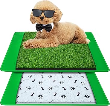 Dog Grass Mat with Pee Pad 20×25", Small Dog Litter Box Indoor Artificial Turf Grass Porch Waterproof Patio Potty Tray for Doggie Reusable Washable and Lawn for Replacement Puppy Training