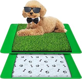 Dog Grass Mat with Pee Pad 20×25", Small Dog Litter Box Indoor Artificial Turf Grass Porch Waterproof Patio Potty Tray for Doggie Reusable Washable and Lawn for Replacement Puppy Training