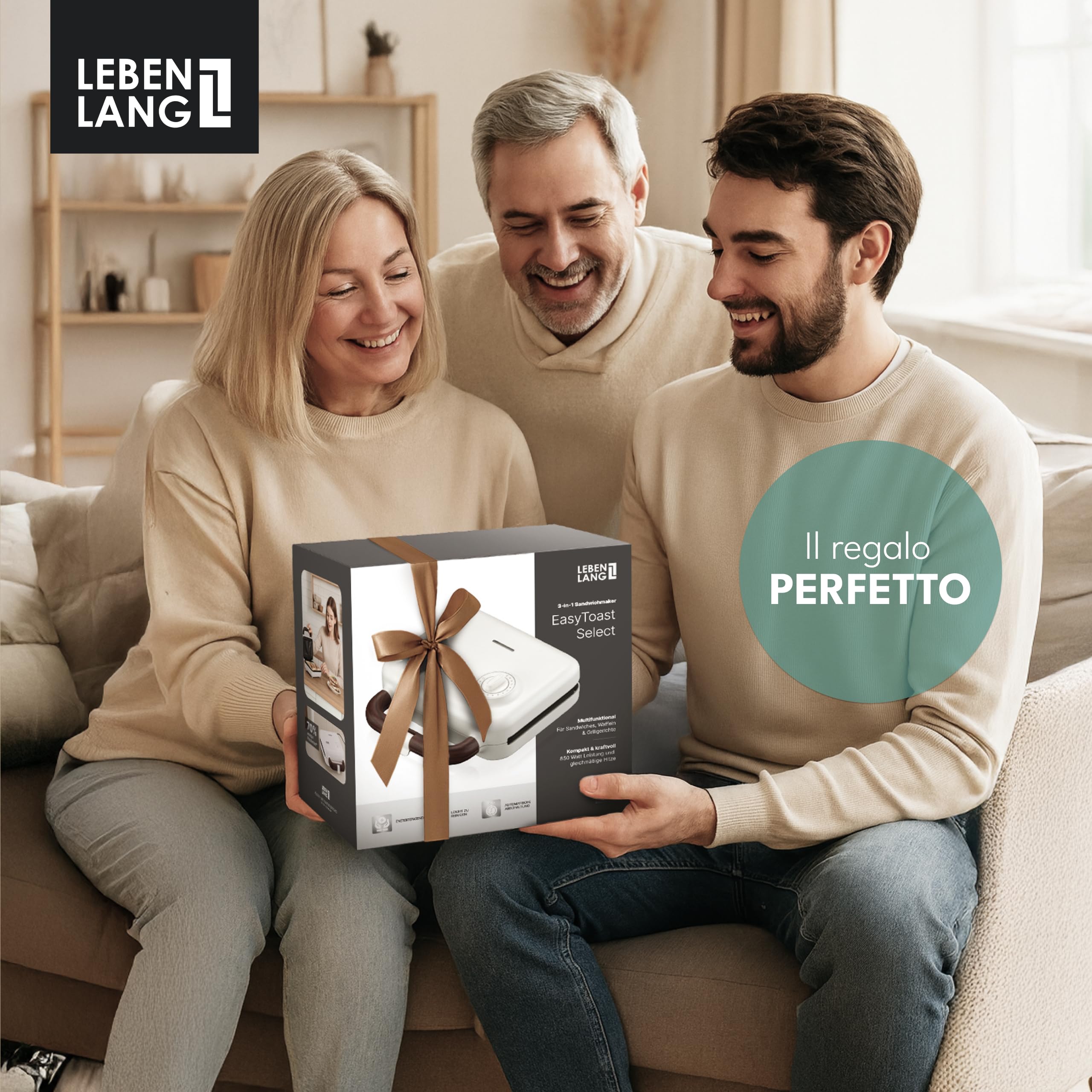 LEBENLANG Sandwich Maker 3 in 1-750 W Incl. 3 inserti per Grill, Sandwich & Waffle I Tostiera elettrica piastre 3 in 1 Piastra toast Toastiera Elettrica Waffle Maker Toaster Sandwich Griglia Toast