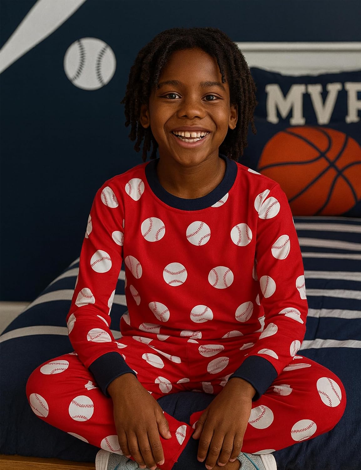 A&J DESIGN Pure Cotton PJs for Ages 2-14, Sports Prints Long Sleeve image 2