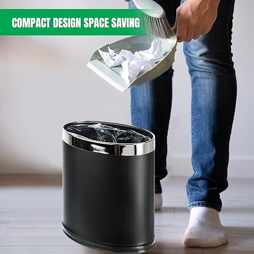 Miniatura 6 de Cubo de basura de metal 'Invisi-Overlap', papelera de oficina pequeña con parte superior abierta, forma ovalada (aspecto de madera)