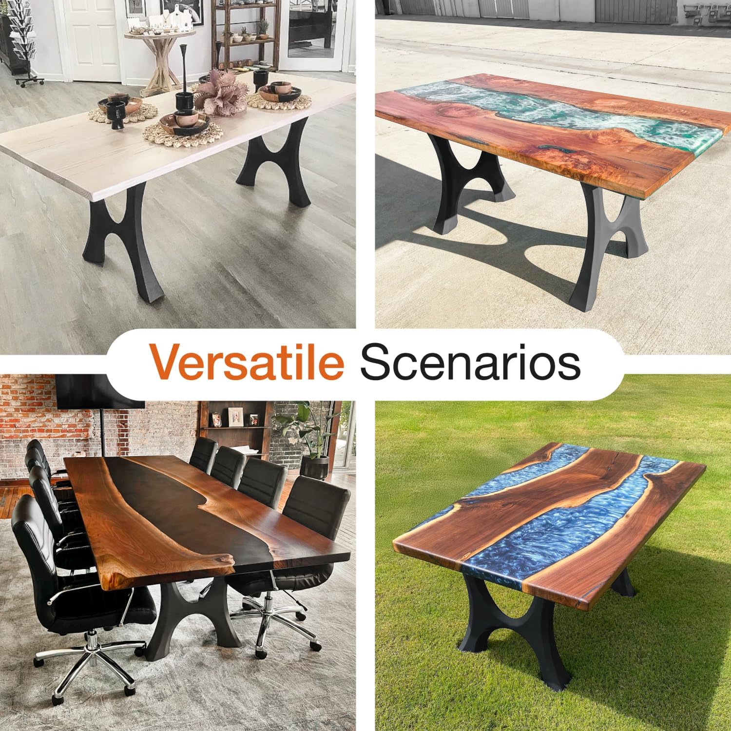 Flowyline 28" H 405 Haru Handcrafted Black Metal Table Legs and Bases for Dining Tables | Steel Desk Legs | Rust-Resistant, Adjustable Furniture Legs for Bench DIY Mid-Century Modern Indoor/Outdoor