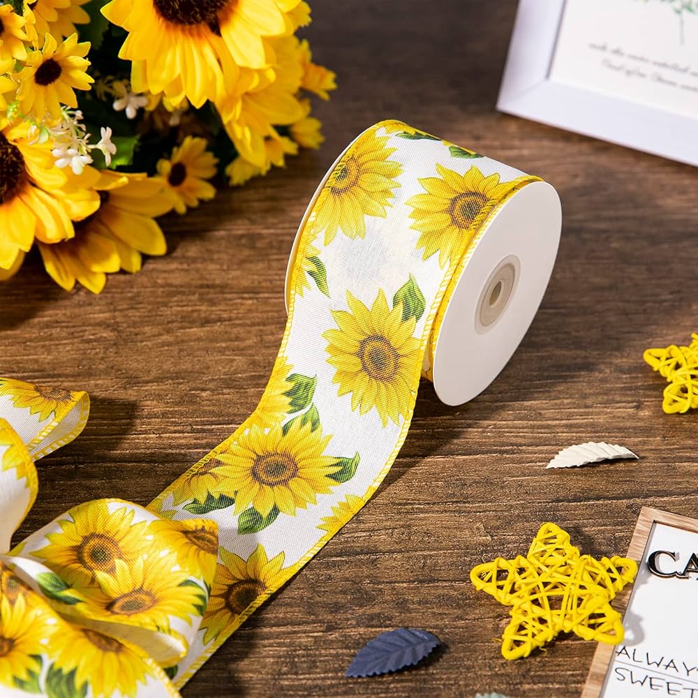 sunflower ribbon品 Amazon.com: Mlurcu Sunflower Ribbon - 6 Rolls, 40 Yards