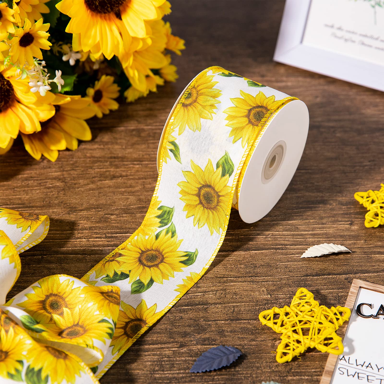 Amazon.com: Whaline Summer Sunflower Wired Edge Ribbon 10