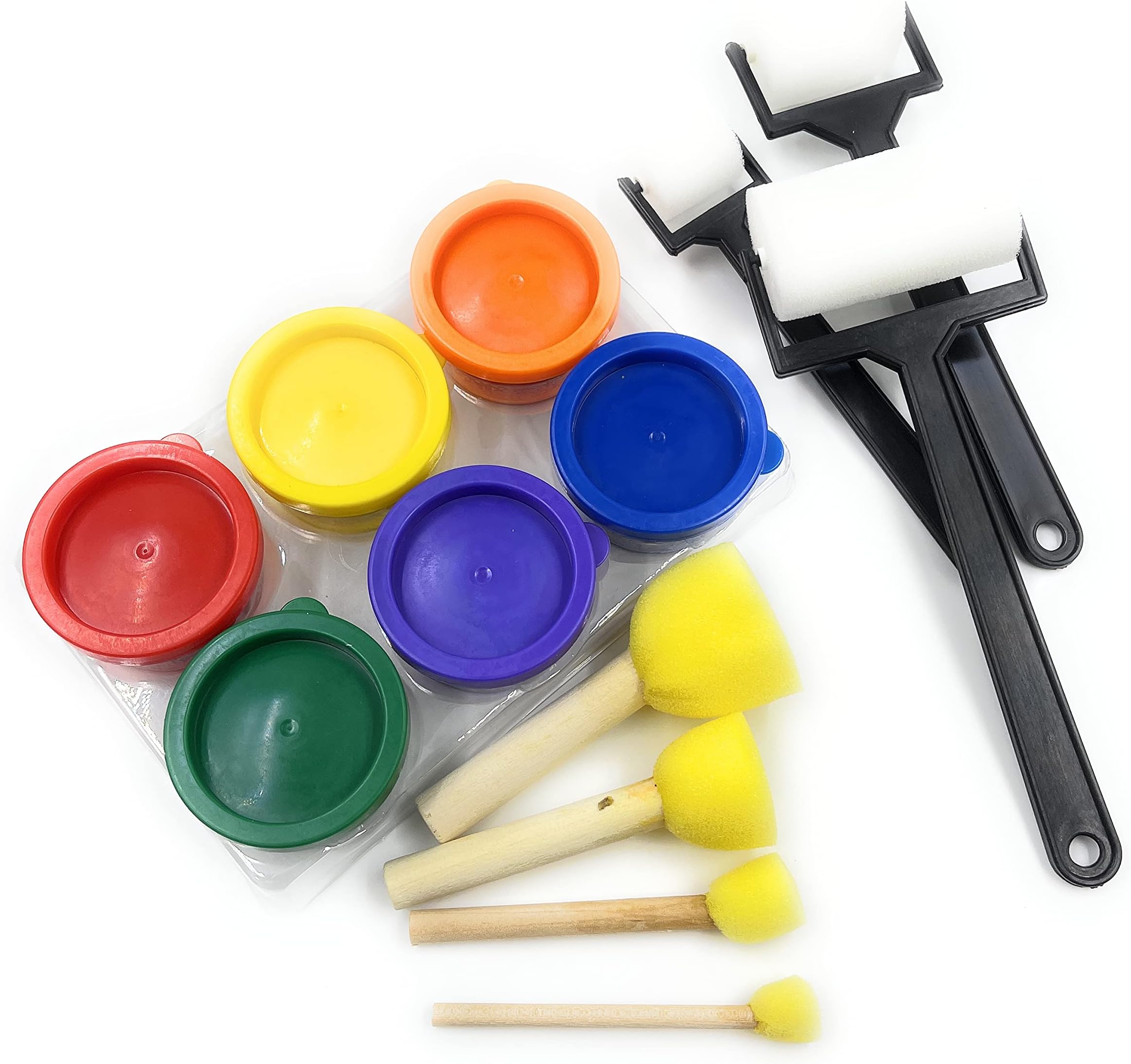 Imicreate 6 Pcs Finger Paint with Sponge Brushes, Non Toxic Smooth, Mixable, Easy to Wash & Dry Paints for Kids (Combo Offer) (Finger Paint with Roller Sponge)