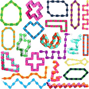 Yunsailing 80 Packs Wacky Tracks Snap Fidget Finger Sensory Snake Puzzles Bike Track Chain Toy Bulk Fidget Toys Snake for Kid Adult Stress Relief Party Classroom Home Travel Multi Color24 Links
