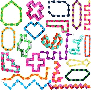 80 Packs Wacky Tracks Fidget 24 Links Toys Finger Sensory Snake Toys Bike Track Chain Toy Chain Fidget Toys Bulk Fidget Toys Snake for Kid Adult Stress Relief Party Classroom Home Travel Multi Color