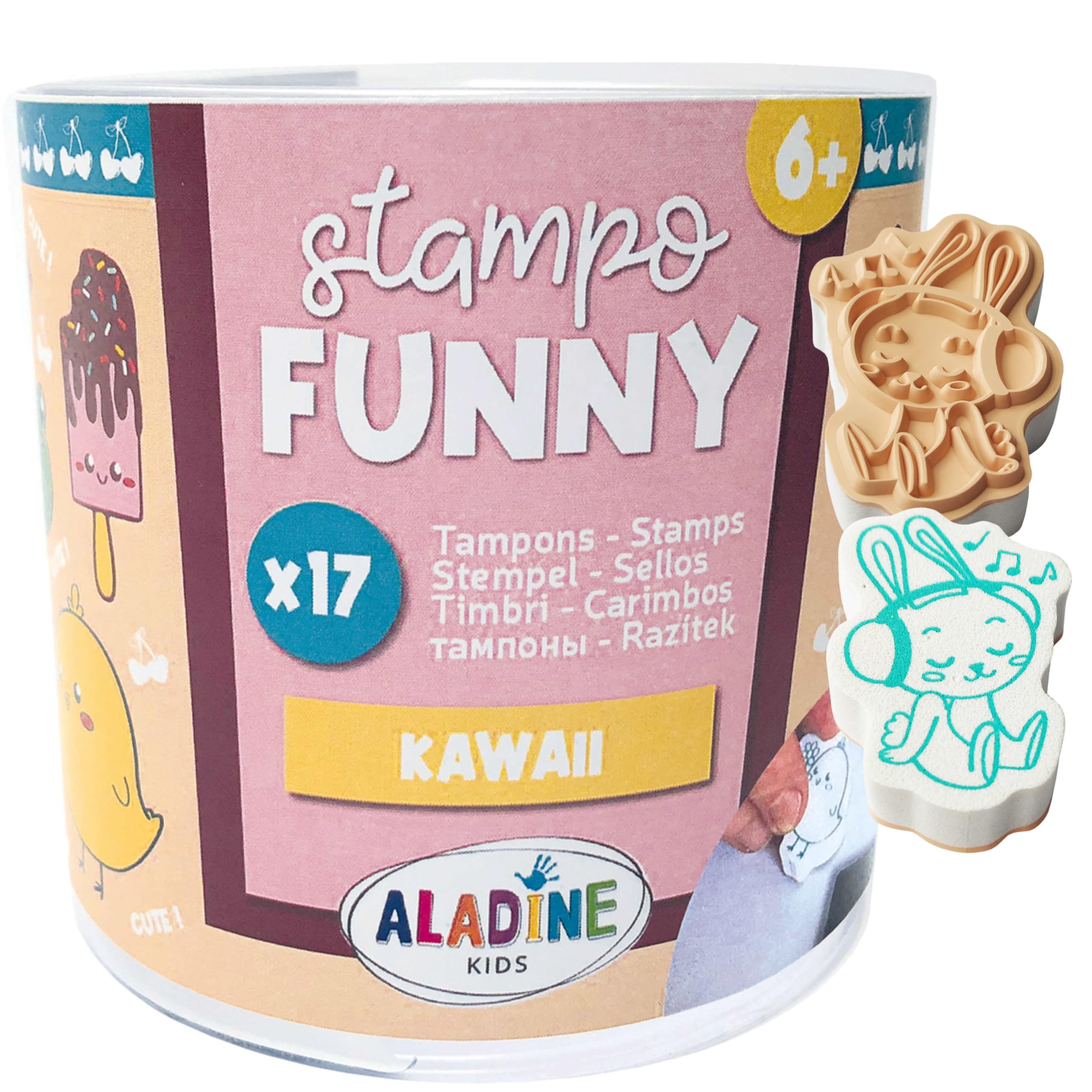 Aladine - Stemple Kawaii z czarnym tuszem - Pieczątka + czarny atrament - Funny Stempel - Kawaii Japan Manga - 2 do 5 cm - 85181