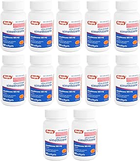 RUGBY LABORATORIES Simethicone 180mg Softgels Anti-Gas Generic for Phazyme Ultra Strength 60 Gelcaps per Bottle Pack of 12 Total 720 Gelcaps