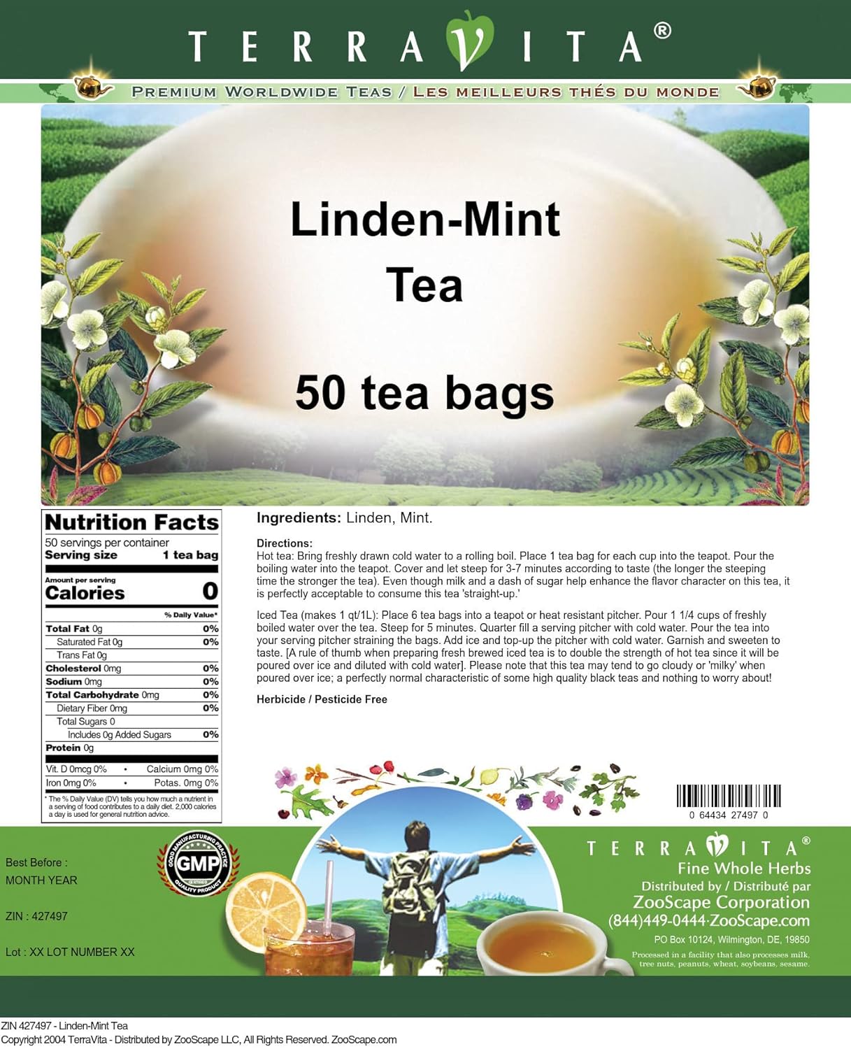 Linden-Mint Tea (50 tea bags, ZIN: 427497) - 2 Pack
