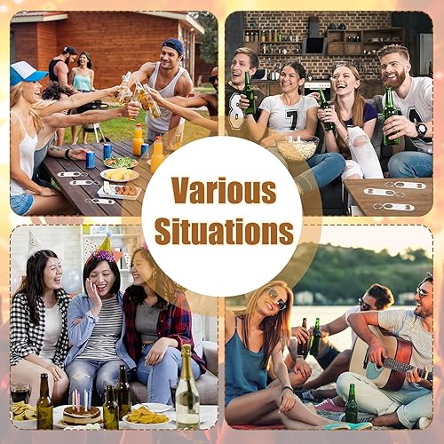 Miniatura 5 de Therwen 100 unidades de abridor de botellas plano de acero inoxidable a granel plateado con llavero de 3.5 x 1.3 pulgadas, llavero para hombres y