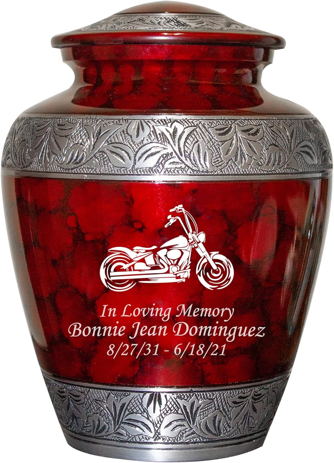 Motorcycle Cremation Urn, Customized Human Adult Funeral Urn for Bike Riders, Personalization on Multiple Colors (Black)