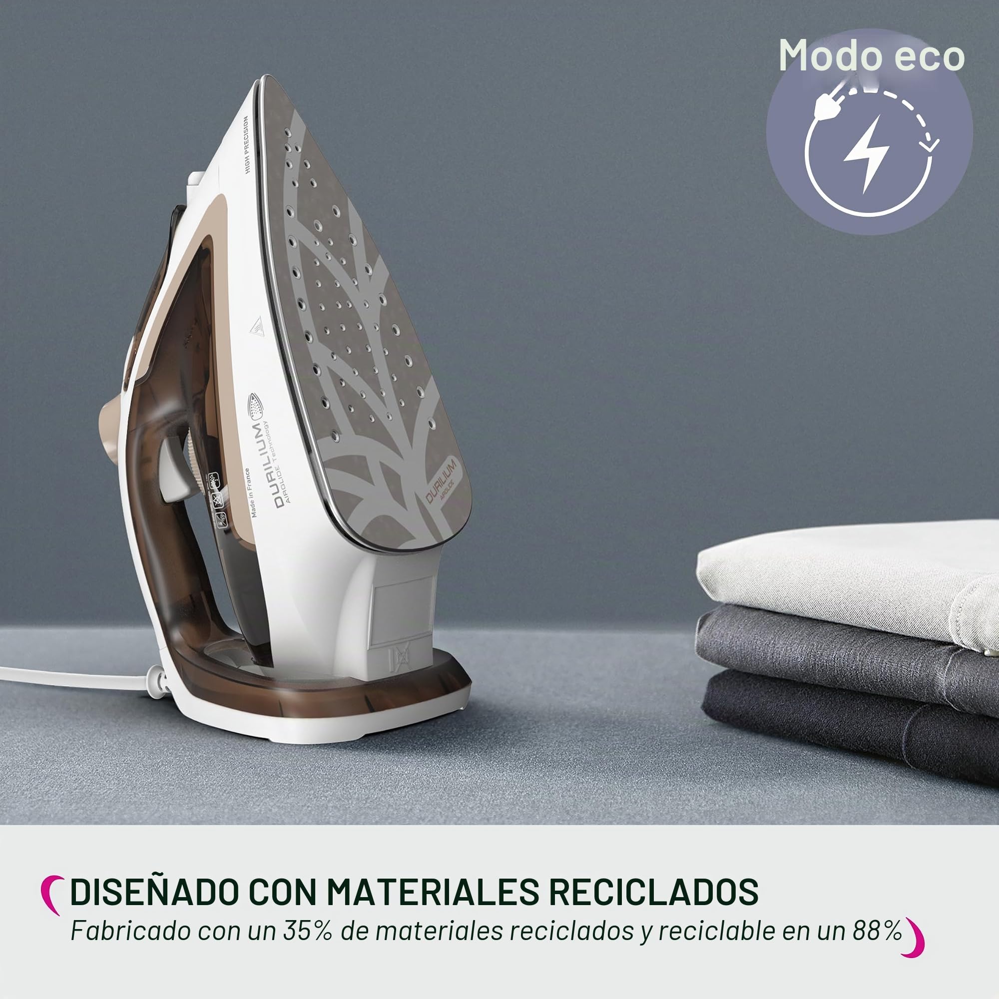 Calor Easygliss Eco Plancha 2800 W, Flujo de vapor 50 g/min, Función Pressing 240 g/min, Hasta 30% ahorro de energía, Suela Durilium Airglide, fabricada en Francia, Arcilla FV5780C0
