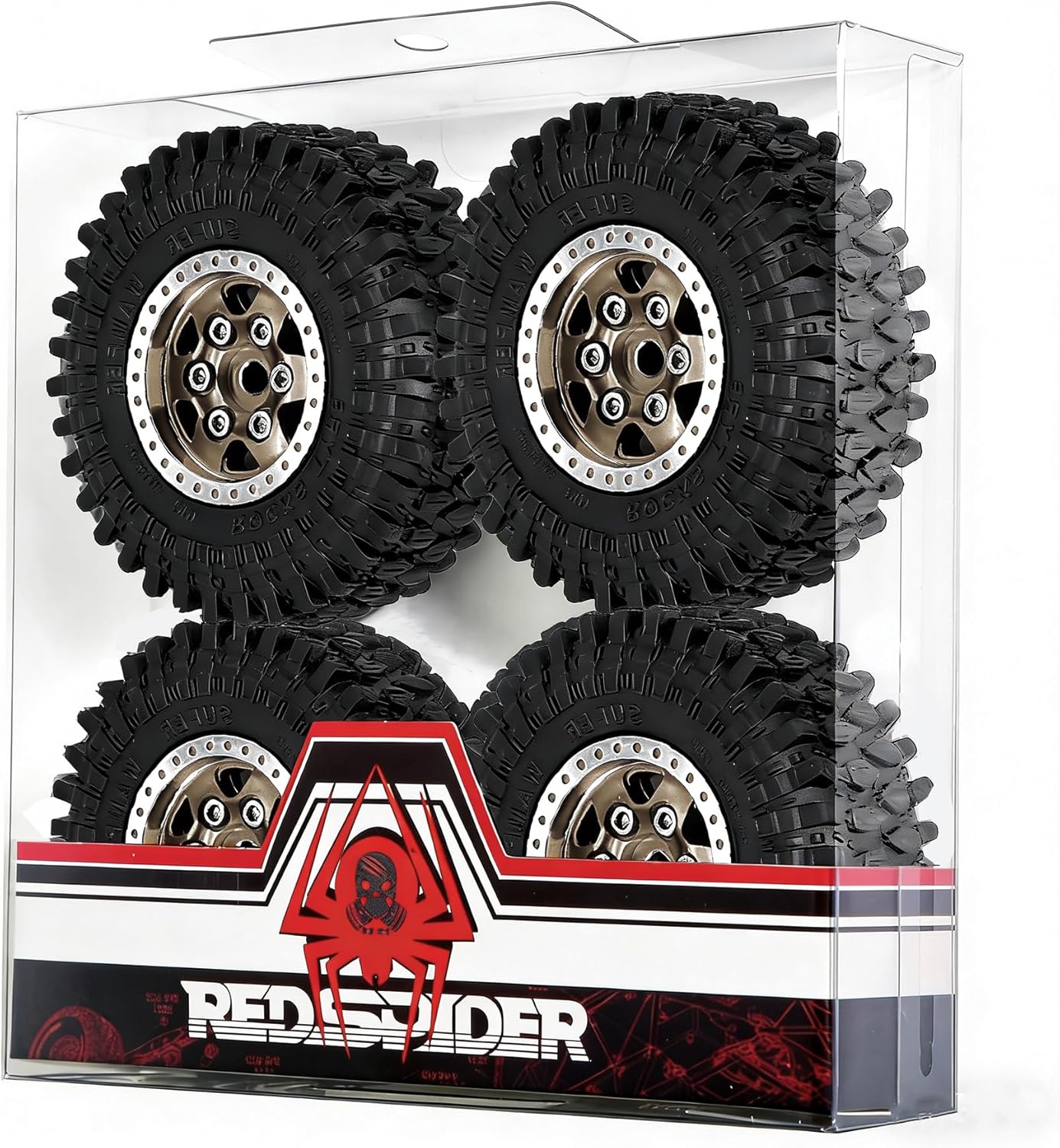 1.0 Crawler Tires and Aluminum Beadlock Wheels （4pcs）55 * 20mm 1.0 Beadlock Wheels and Tires set for 1/18 TRX4M 1/24 RC Crawler Car Axial SCX24 FMS FCX24 Gladiator Bronco C10 (Brown(6-Spoke))