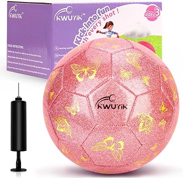 Soccer Ball Size 3 4 Purple Pink Glitter Butterfly Football for Kids Sparkle Gift for Boys Girls Toddlers Aged 3-8 8-12 Easter Birthday Present for Youth Kids Indoor Outdoor Practice