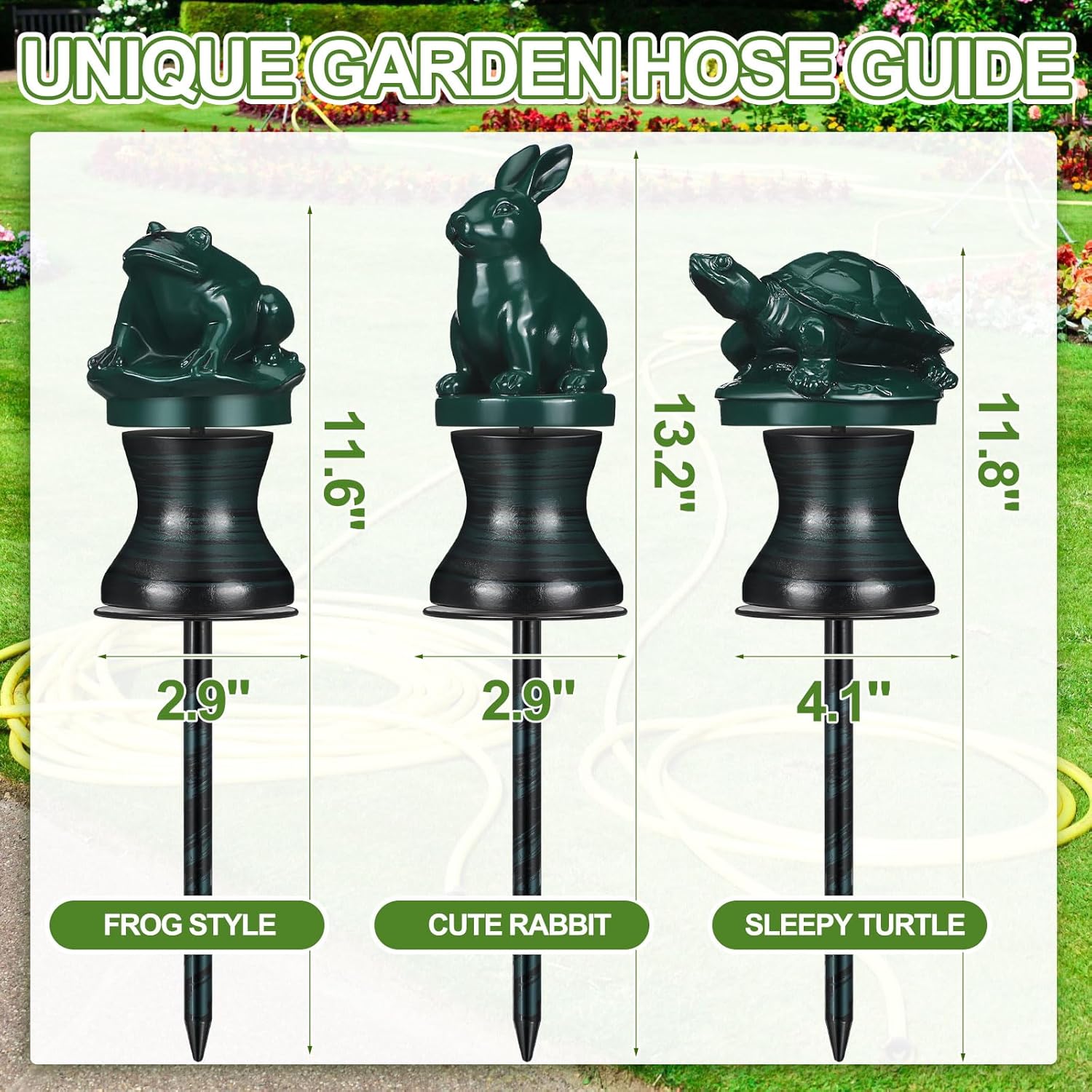 Tandefio 3 Pcs Garden Hose Guide Stake 12 Inch Heavy Duty Metal Water Hose Guard Roller Guide Decorative Garden Stake Spike for Flower Bed Plant Protection Outside Yard Lawn